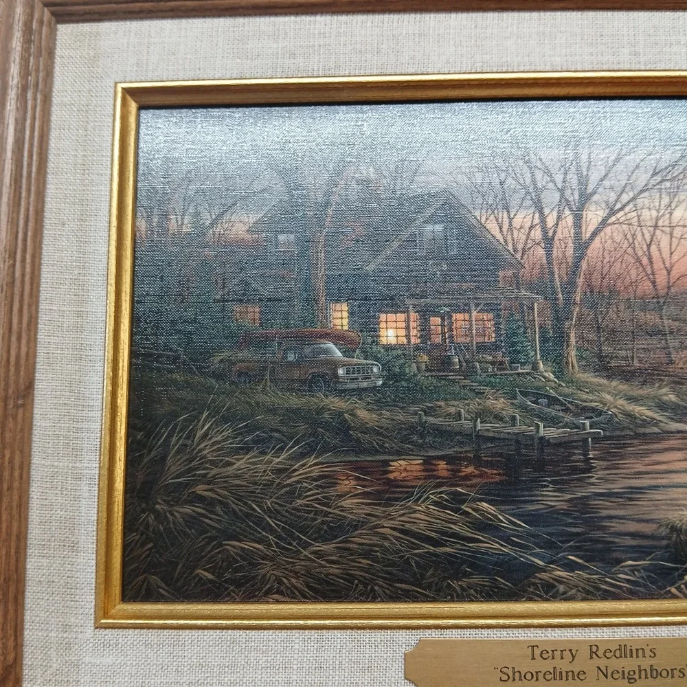 Terry Redlin Shoreline Neighbors Framed Art Linen Design Presentation Plaque